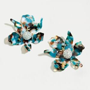 NEW Lele Sadoughi Small Crystal Lily Floral Gold-Plated Post-Back Earrings